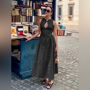 Commense Cotton & Linen Pleated Cutout Long Dress